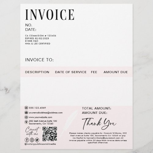 Notary Public Personalized Invoice  Letterhead
