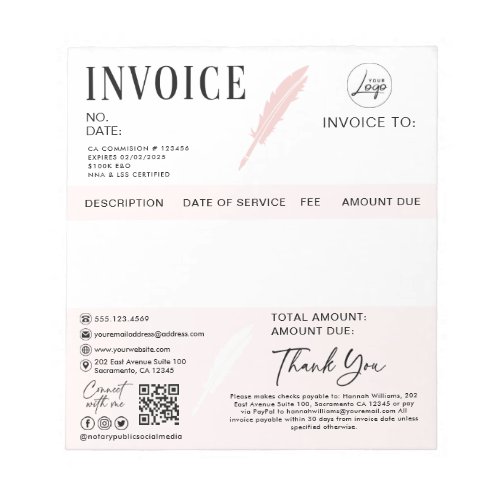 Notary Public Personalized Invoice Notepad