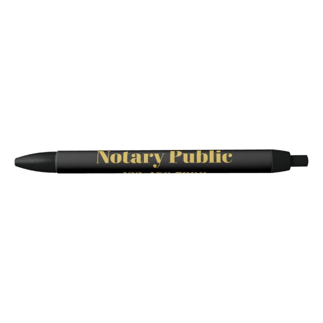 Notary Public Phone Number Black and Gold Pen (Front)