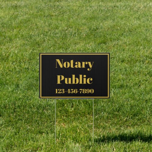 Notary Public Phone Number Black and Gold Sign