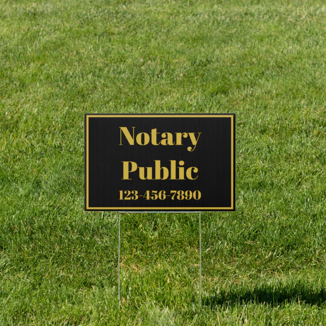 Notary Public Phone Number Black and Gold Sign Zazzle