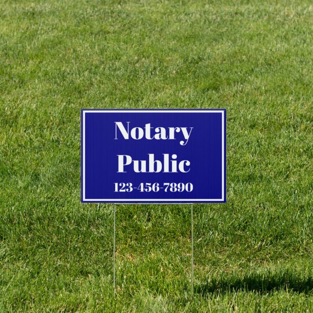 Notary Public Phone Number Navy Blue and White Sign (Insitu)