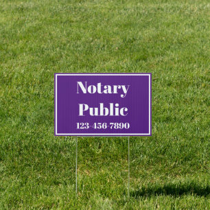 Notary Public Phone Number Royal Purple and White Sign