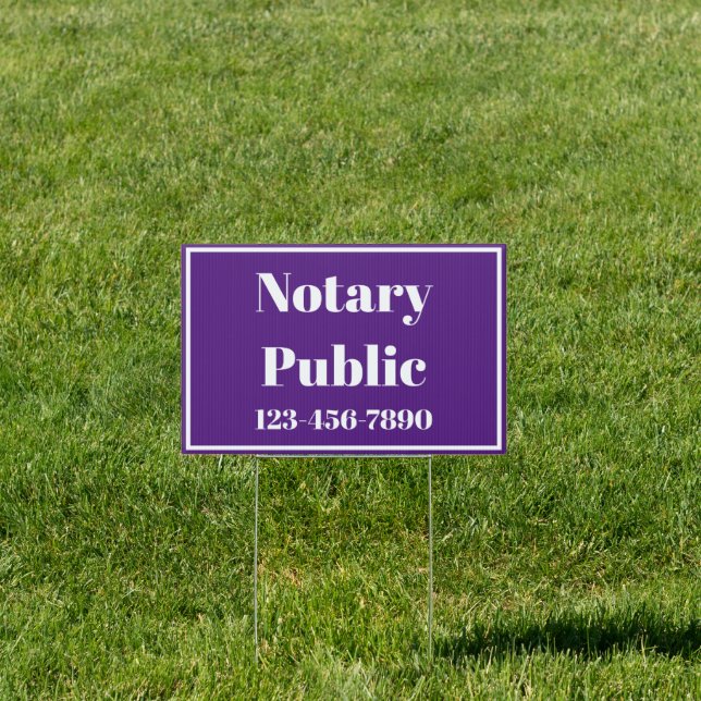 Notary Public Phone Number Royal Purple and White Sign (Insitu)