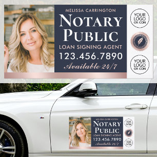 Notary Public Photo Logo Dark Blue Rose Gold Car Magnet