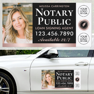 Notary Public Photo Logo Elegant Black Rose Gold Car Magnet