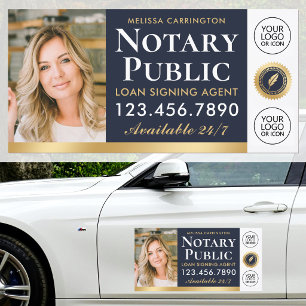 Notary Public Photo Logo Elegant Dark Blue Gold Car Magnet