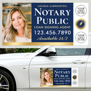 Notary Public Photo Logo Elegant Navy Gold Car Magnet
