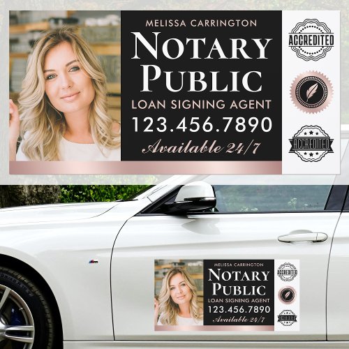 Notary Public Photo Pink Rose Gold Black Car Magnet