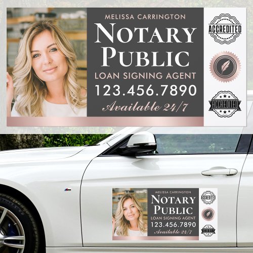Notary Public Photo Pink Rose Gold Dark Gray Car Magnet