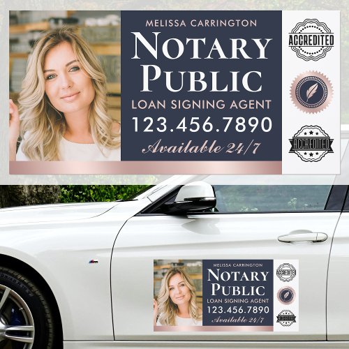 Notary Public Photo Pink Rose Gold Navy Blue Car Magnet