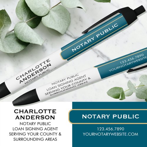 Notary Public Promotional Gift Teal Gold Business Black Ink Pen