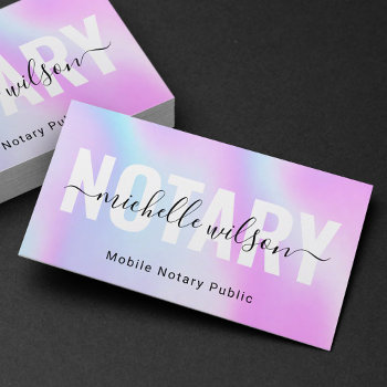 Notary Public Purple Holographic Typography Business Card by BlackEyesDrawing at Zazzle