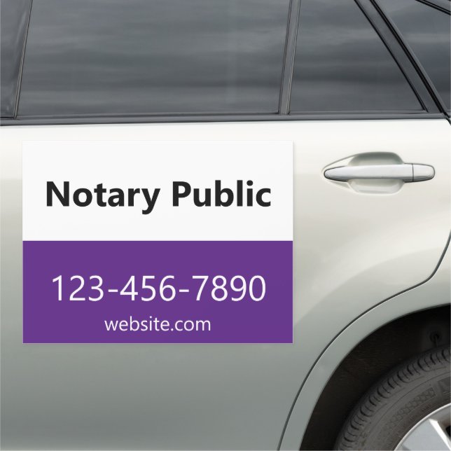 Notary Public Purple White Business Phone Website Car Magnet (In Situ)
