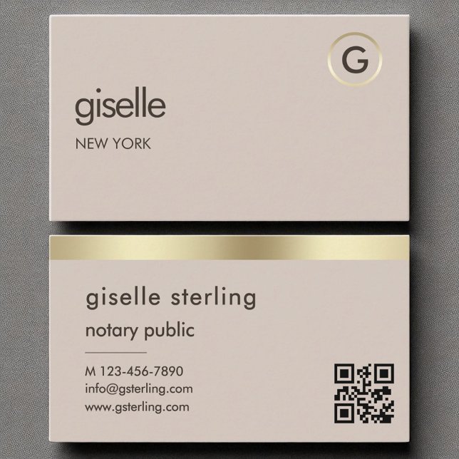 Notary Public QR Code Faux Gold Foil Monogram  Business Card (Creator Uploaded)