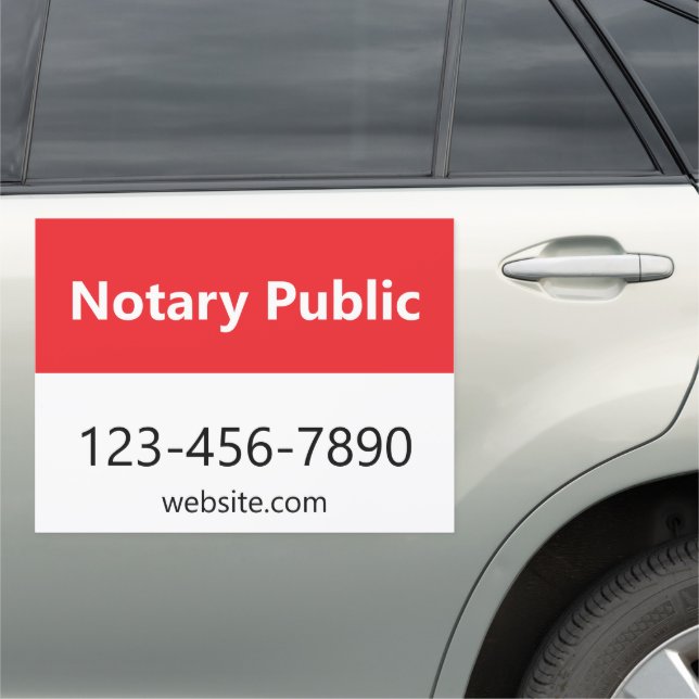 Notary Public Red and White Business Phone Website Car Magnet (In Situ)