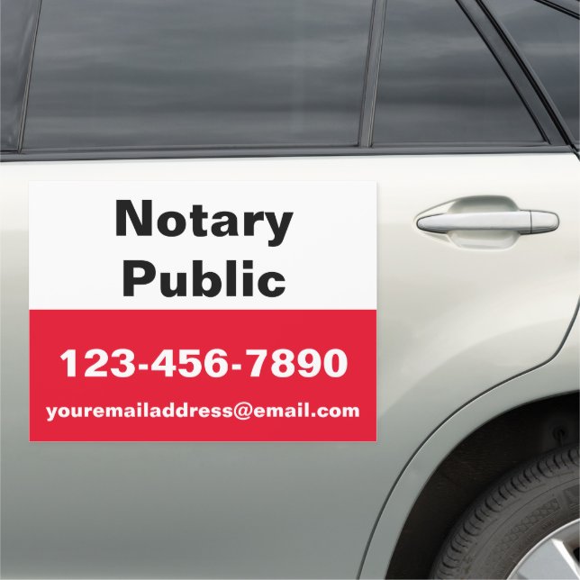 Notary Public Red Black White Phone Email Business Car Magnet (In Situ)