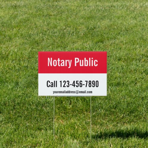 Notary Public Red Black  White Text Template Sign