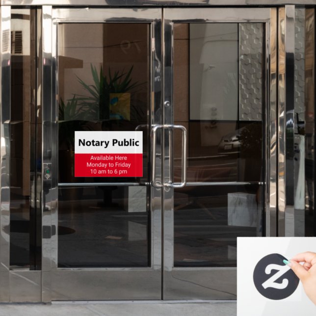 Notary Public Schedule Bright Red Black & White  Window Cling (Office Door)
