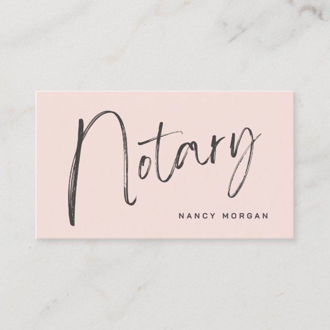 Notary Public Script Calligraphy Blush Pink  Business Card (Front)
