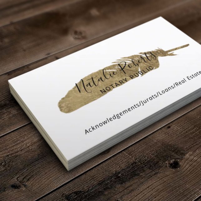 Notary Public Signing Agent Minimalist Gold Quill Business Card (Creator Uploaded)