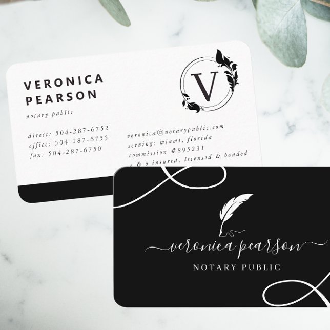 Notary Public Signing Agent Quill Logo Business Card (Creator Uploaded)