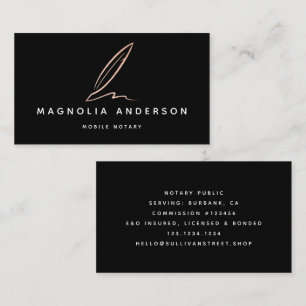 Notary Public Signing Agent Rose Gold Foil Quill B Business Card