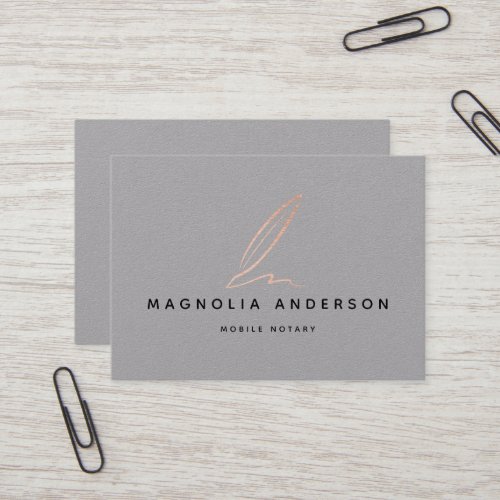 Notary Public Signing Agent Rose Gold Foil Quill Business Card