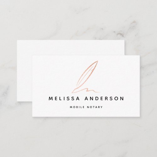 Notary Public Signing Agent Rose Gold Foil Quill  Business Card