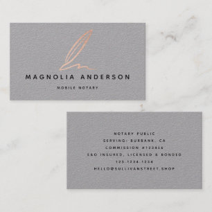 Notary Public Signing Agent Rose Gold Foil Quill Business Card