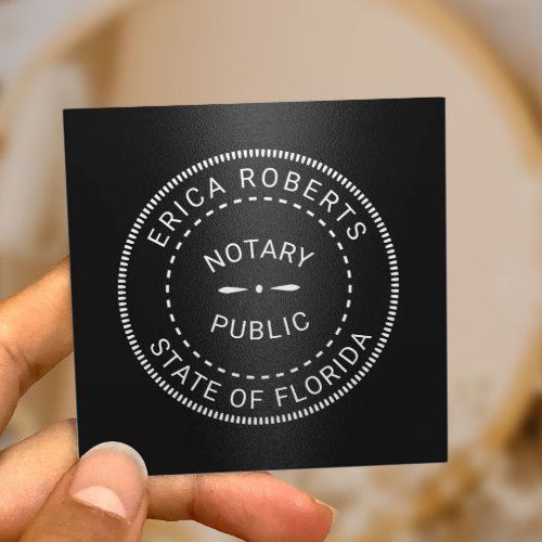 Notary Public Stamp Elegant Black Metallic Square Business Card