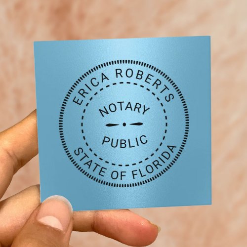 Notary Public Stamp Modern Blue  Square Business Card