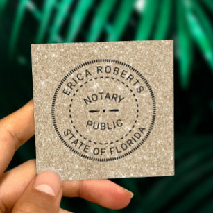 Notary Public Stamp Modern Gold Glitter Square Business Card