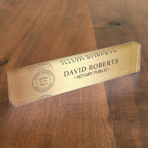 Notary Public Stamp Professional Gold Background Desk Name Plate