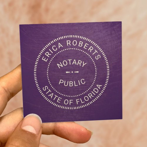 Notary Public Stamp Vintage Purple Square Business Card