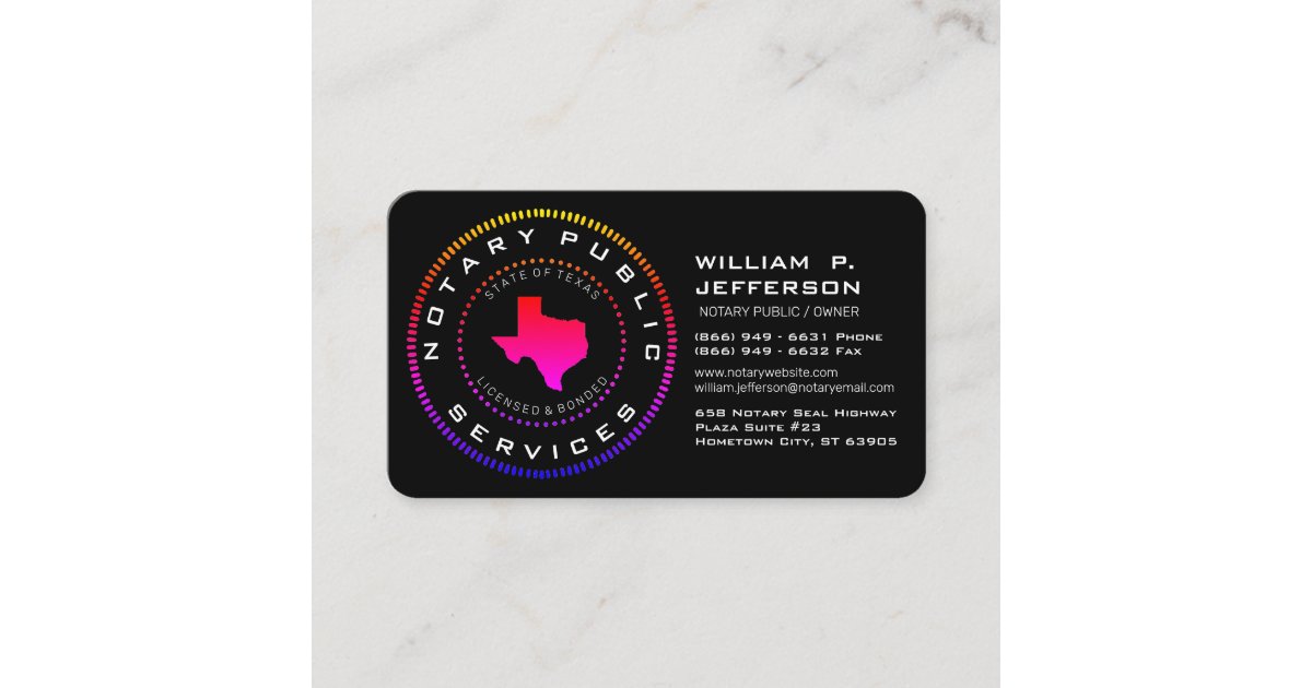 Notary Public Texas ll Business Card | Zazzle.com