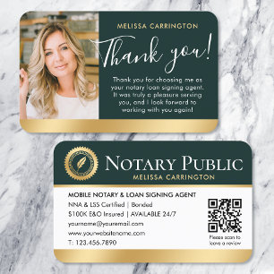 Notary Public Thank You Note Elegant Dark Green Business Card