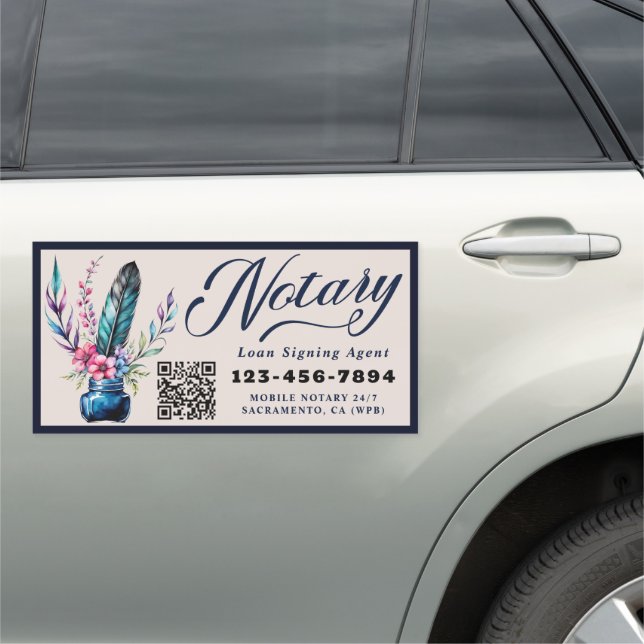 Notary Public Watercolor Quill Feather  Car Magnet (In Situ)