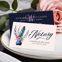 Notary Public Watercolor Quill Feather Monogram