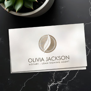 Notary quill pen and stamp cream pearl business card