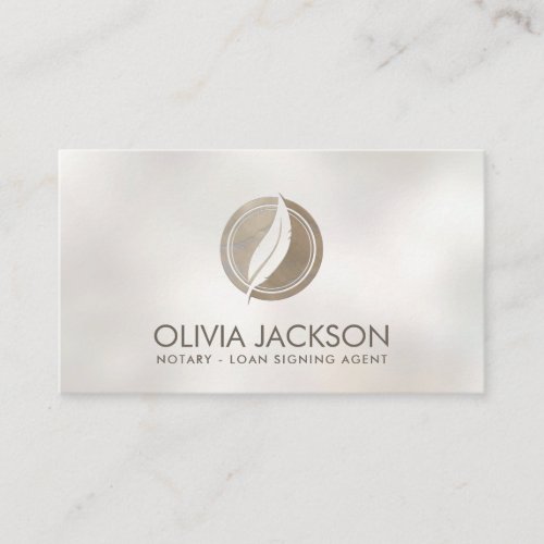 Notary quill pen and stamp cream pearl business card