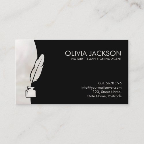 Notary quill pen ink black and pearl business card