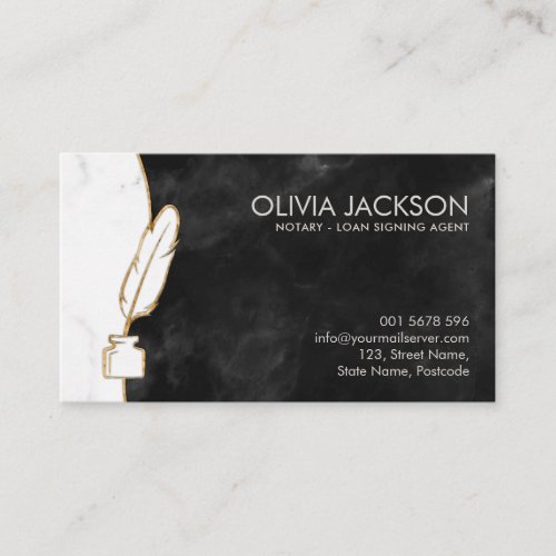 Notary quill pen ink marble and gold business card