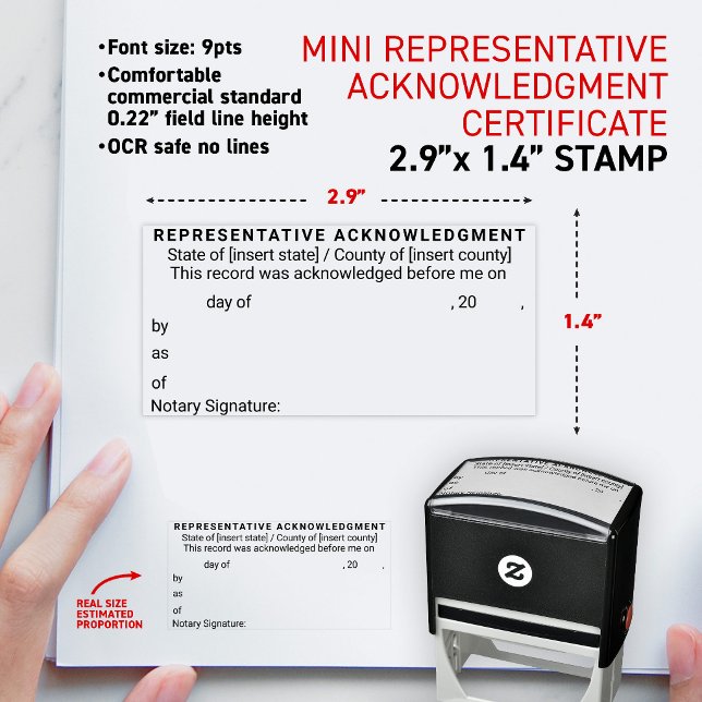Notary Representative Acknowledgement Certificate Self-inking Stamp (Short form universal notary acknowledgment in a representative capacity mini self-inking stamp)