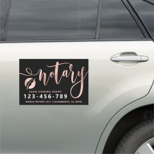 Notary Rose Gold  Black Typography  Car Magnet