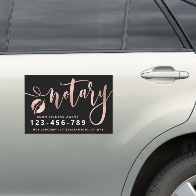 Notary Rose Gold & Black Typography  Car Magnet (In Situ)