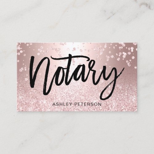 Notary rose gold glitter metallic sparkle confetti business card