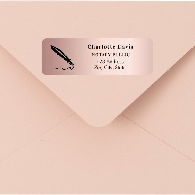 Notary rose gold pen return address label (Creator Uploaded)