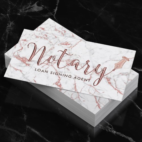 Notary Rose Gold Typography Modern Marble Business Card