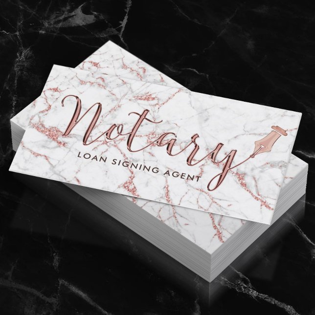 Notary Rose Gold Typography Modern Marble Business Card
